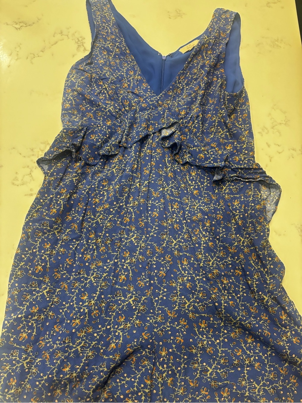 Blue Floral Ruffle Sleeveless Romper